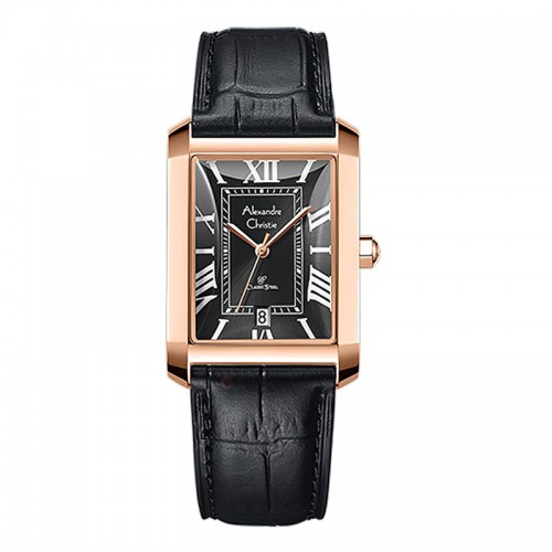 Alexandre Christie AC 8714 Rosegold Black Leather Man MDLRGBA